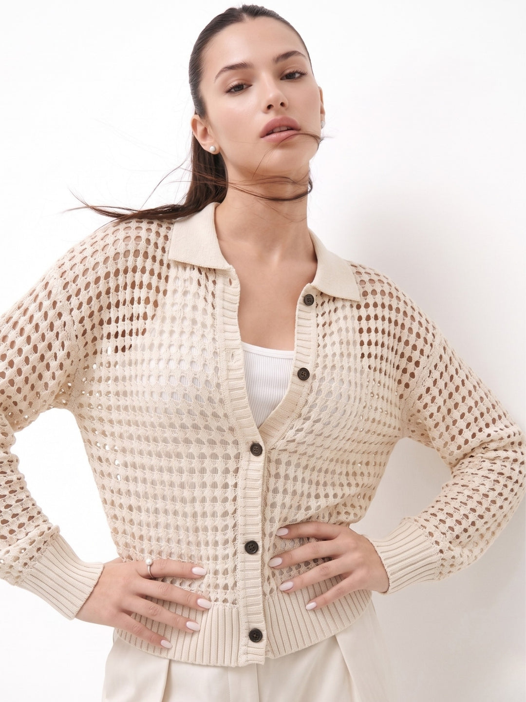 Off White Crochet Front Buttoned Top