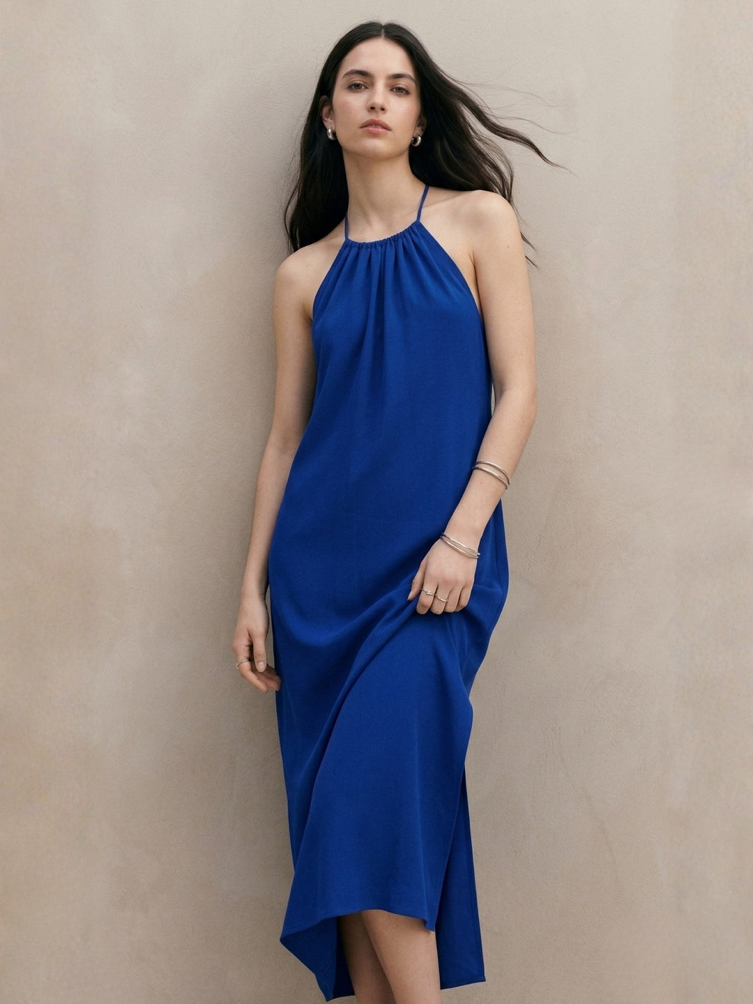 Blue Halter A-Line Solid Dress