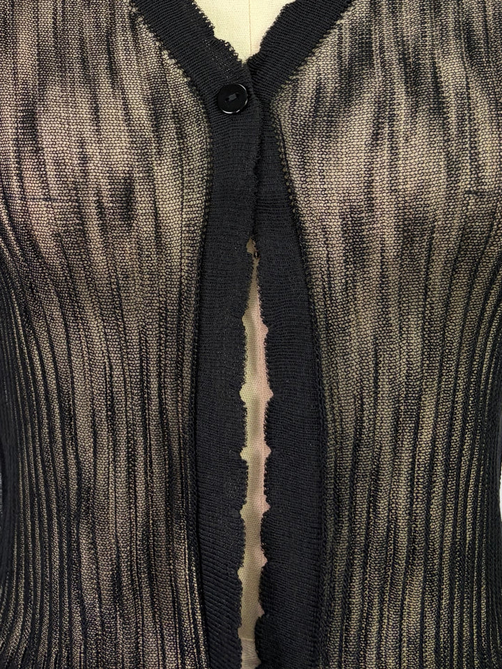Black Pointelle Textured Cardigan Styled Top