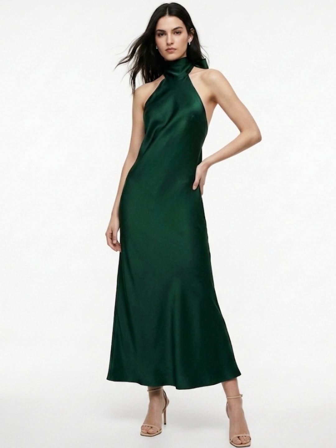 Dark Green Halterneck Midi Dress
