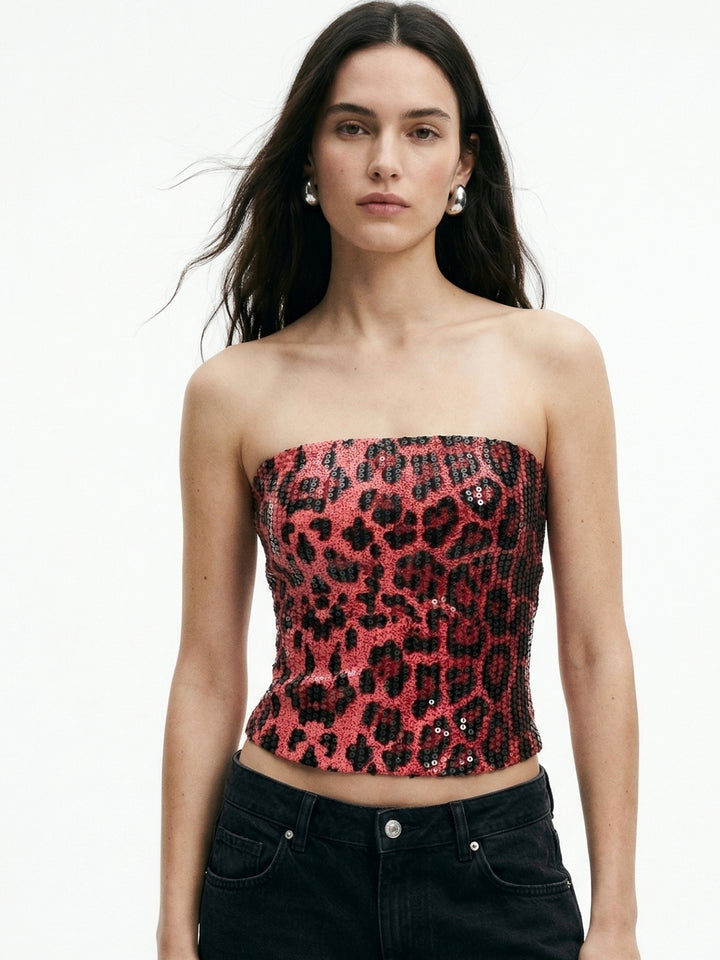 Red Animal Printed Tube Top