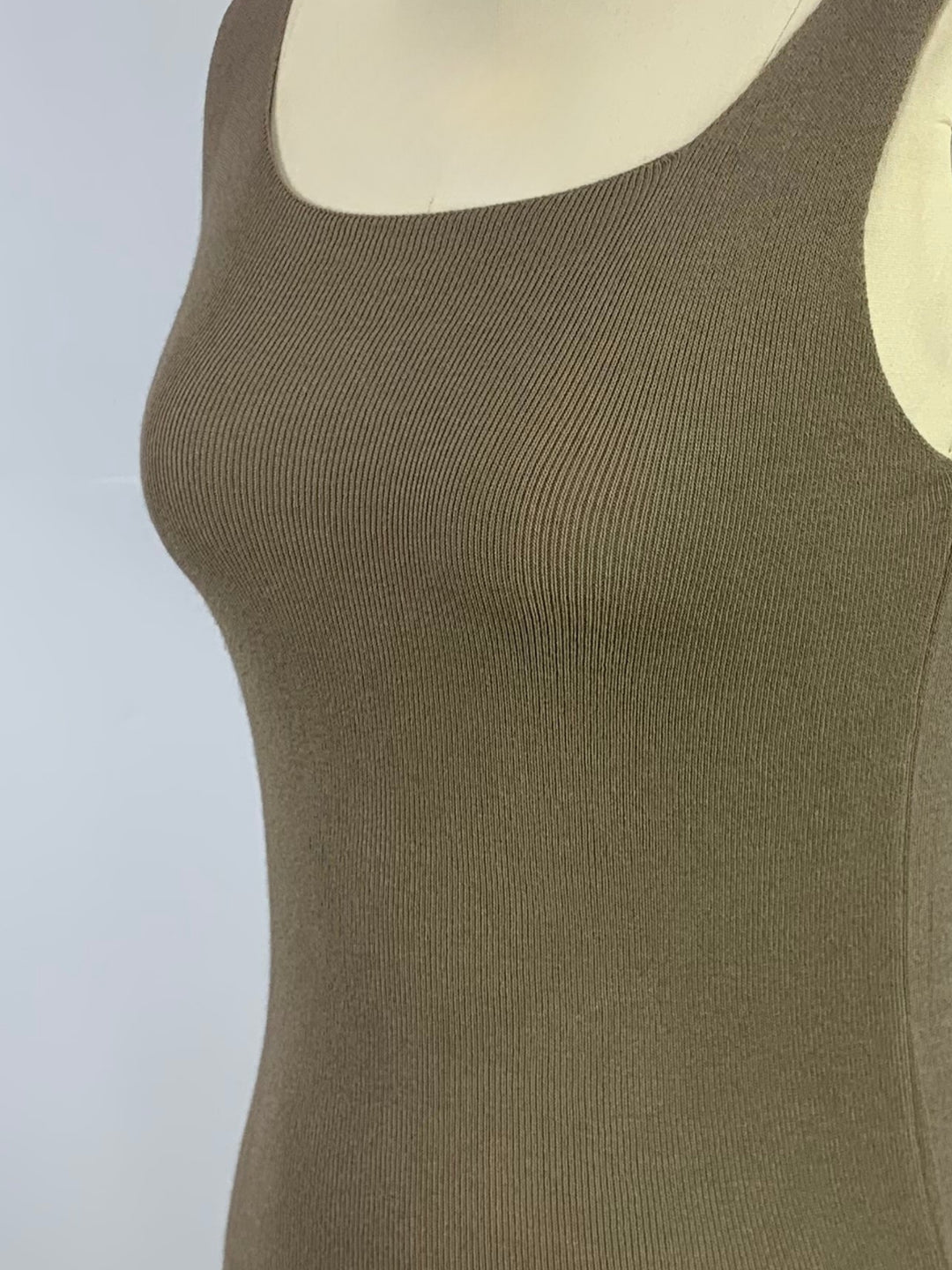 Khaki Shoulder Strap Basic Fitted Top