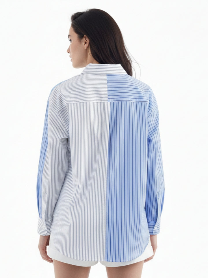 Blue Half And Half Striped Fashion Shirt