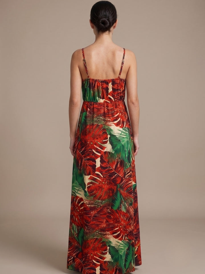 Red Strappy Wrap Printed Dress