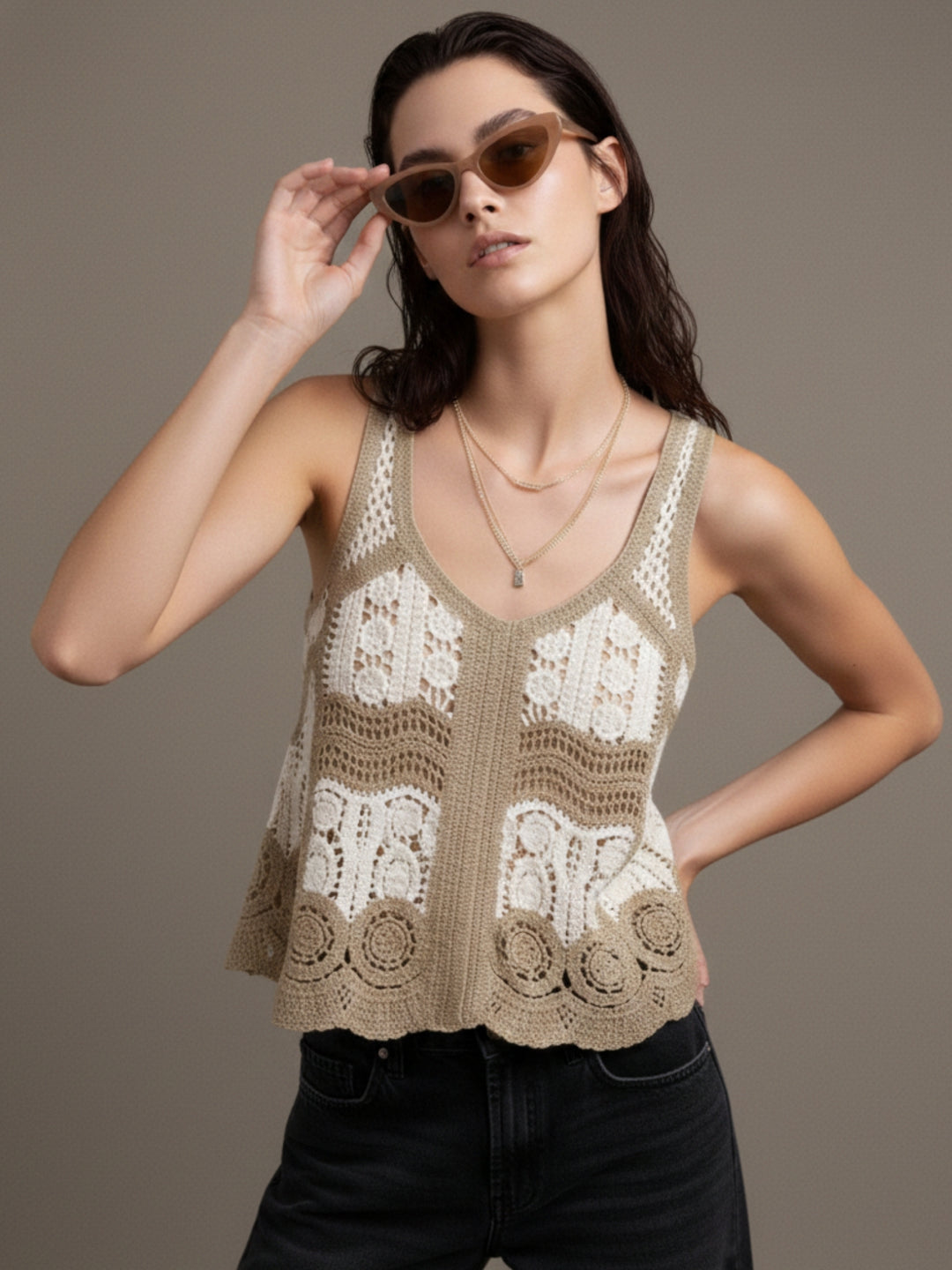 Olive Crochet Detail Top