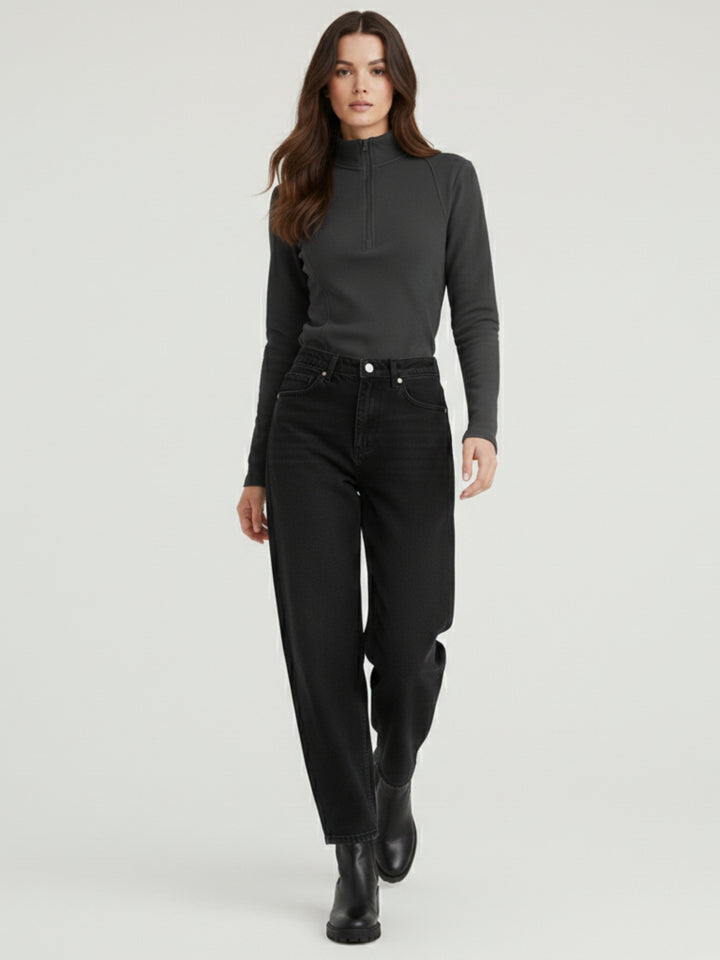 Charcoal Full Sleeves Half Zip Sweatshirt