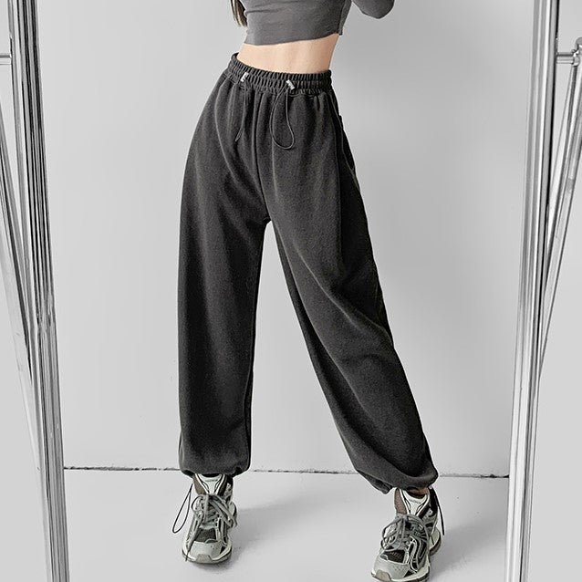 Charcoal Solid Drawstring Sweatpants