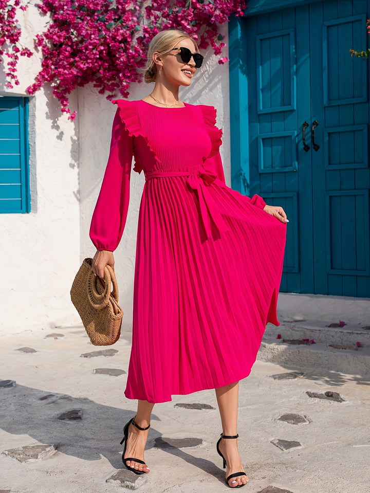 Pink Solid Pleated Dress