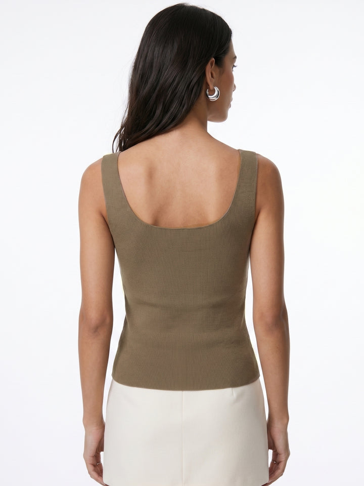 Khaki Shoulder Strap Basic Fitted Top