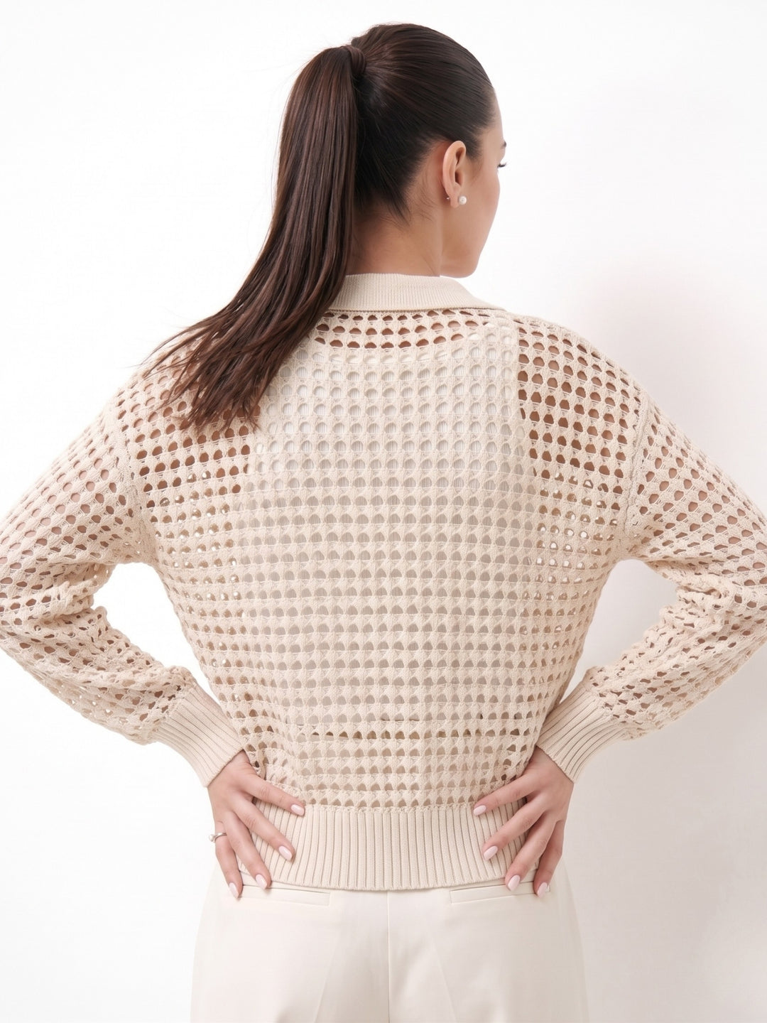 Off White Crochet Front Buttoned Top