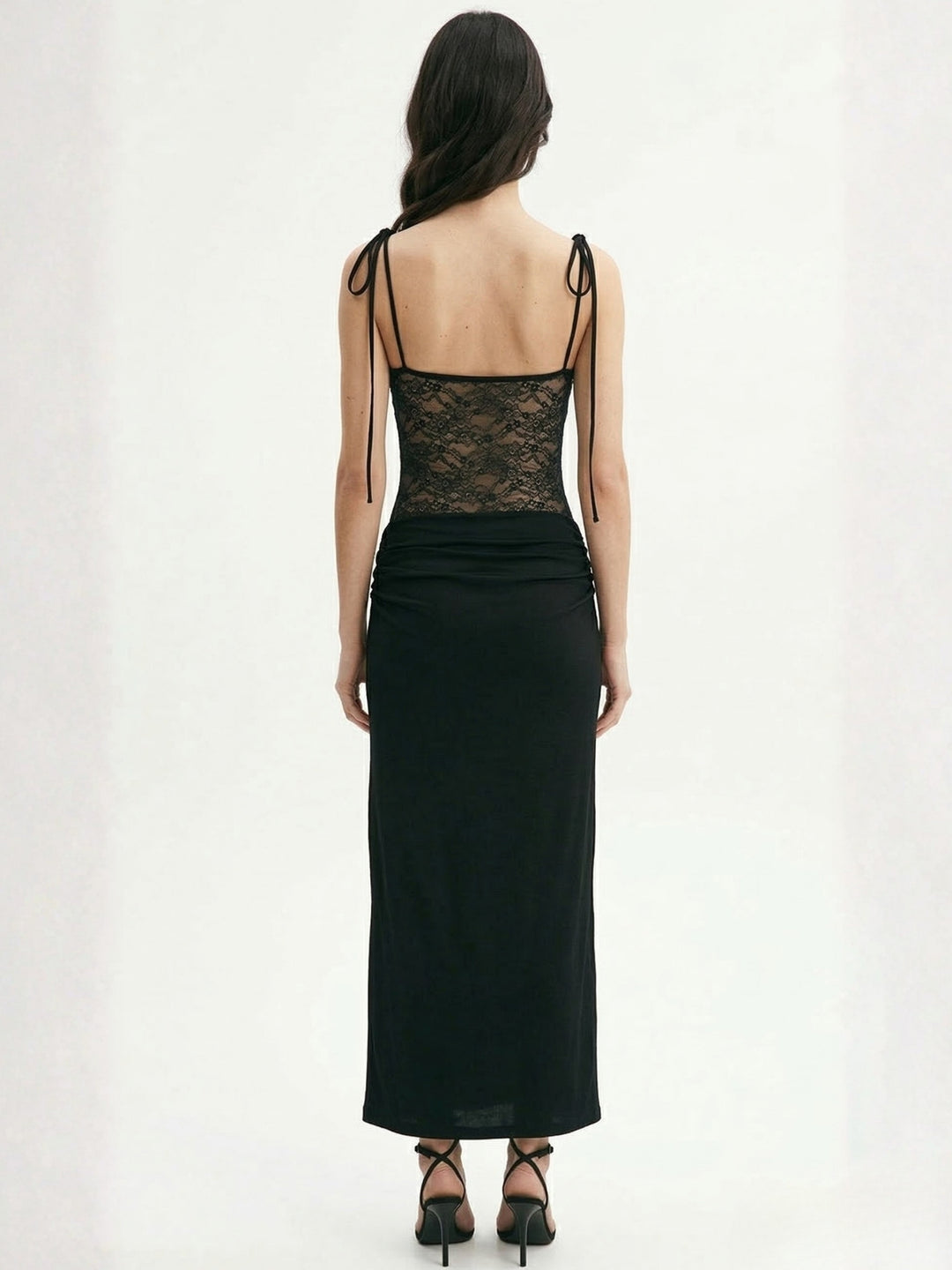 Black Spaghetti Strap Lace Detail Dress
