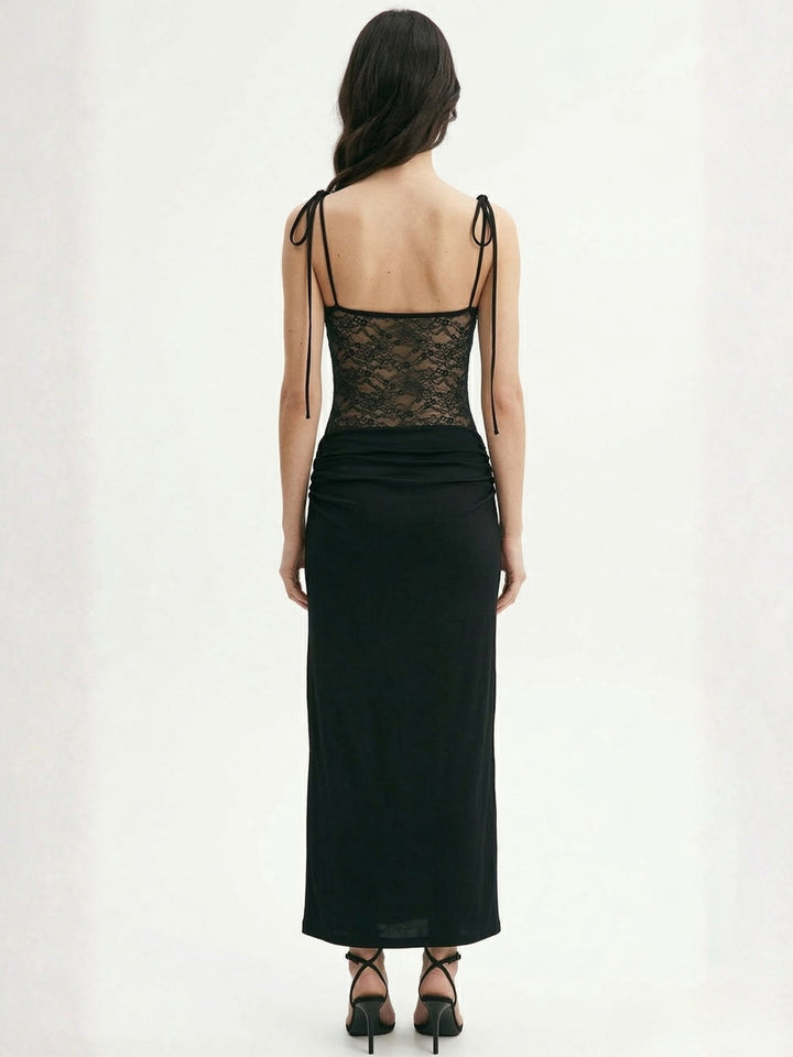 Black Spaghetti Strap Lace Detail Dress
