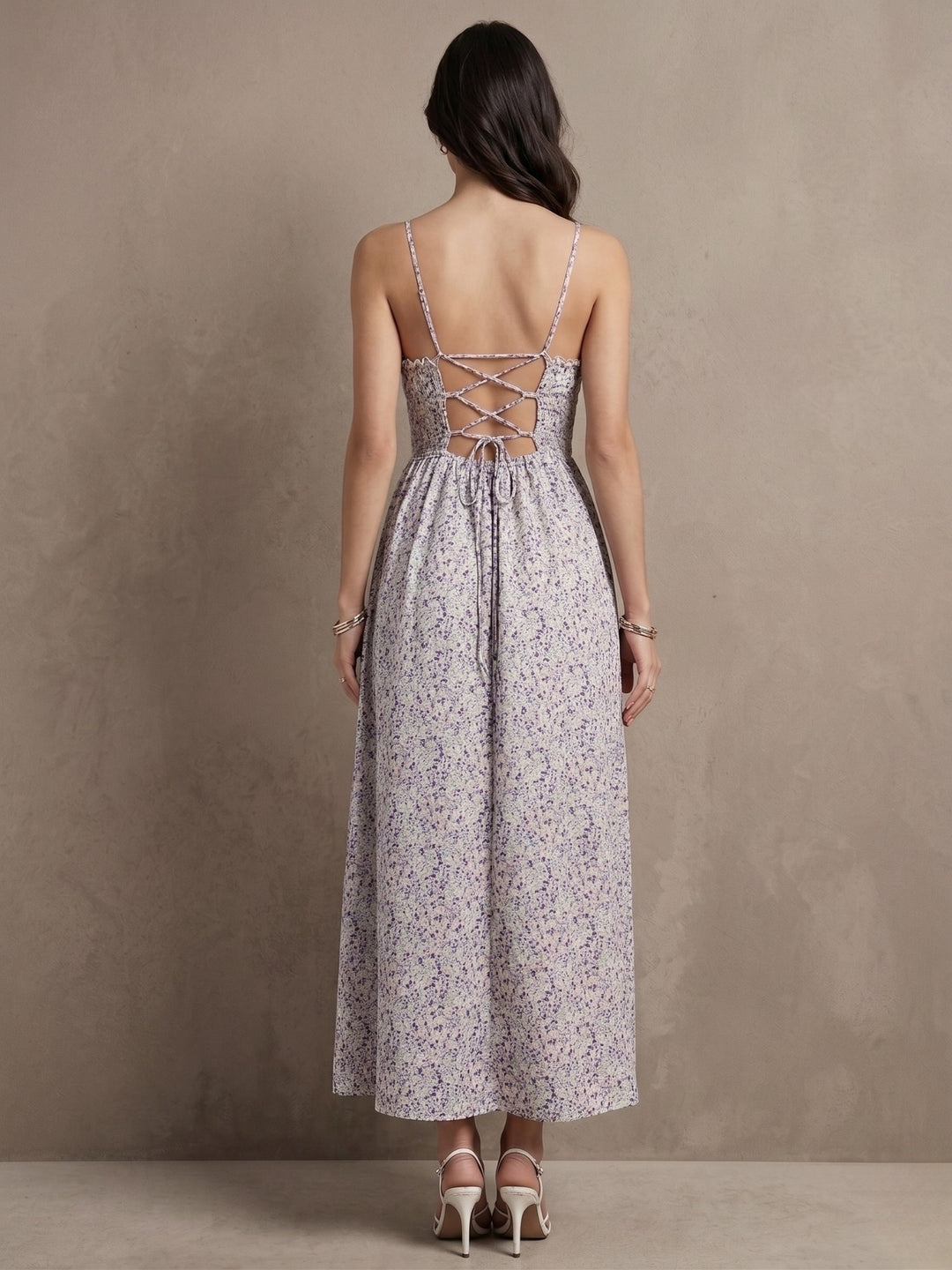 White Spaghetti Strap Flared Dress