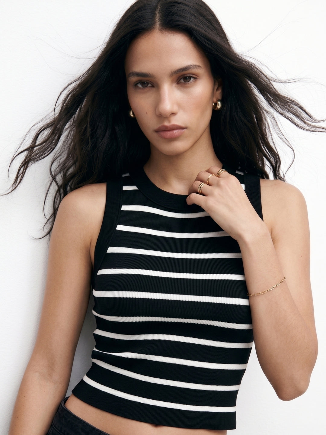 Black Sleeveless Striped Tank