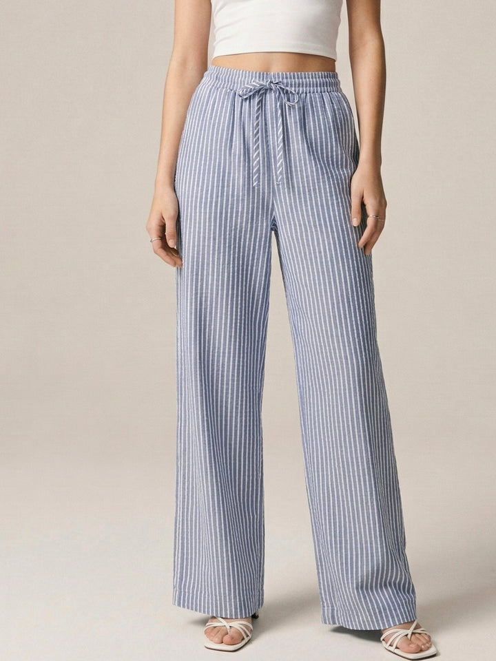 Blue Striped Elasticated Waistband Trouser