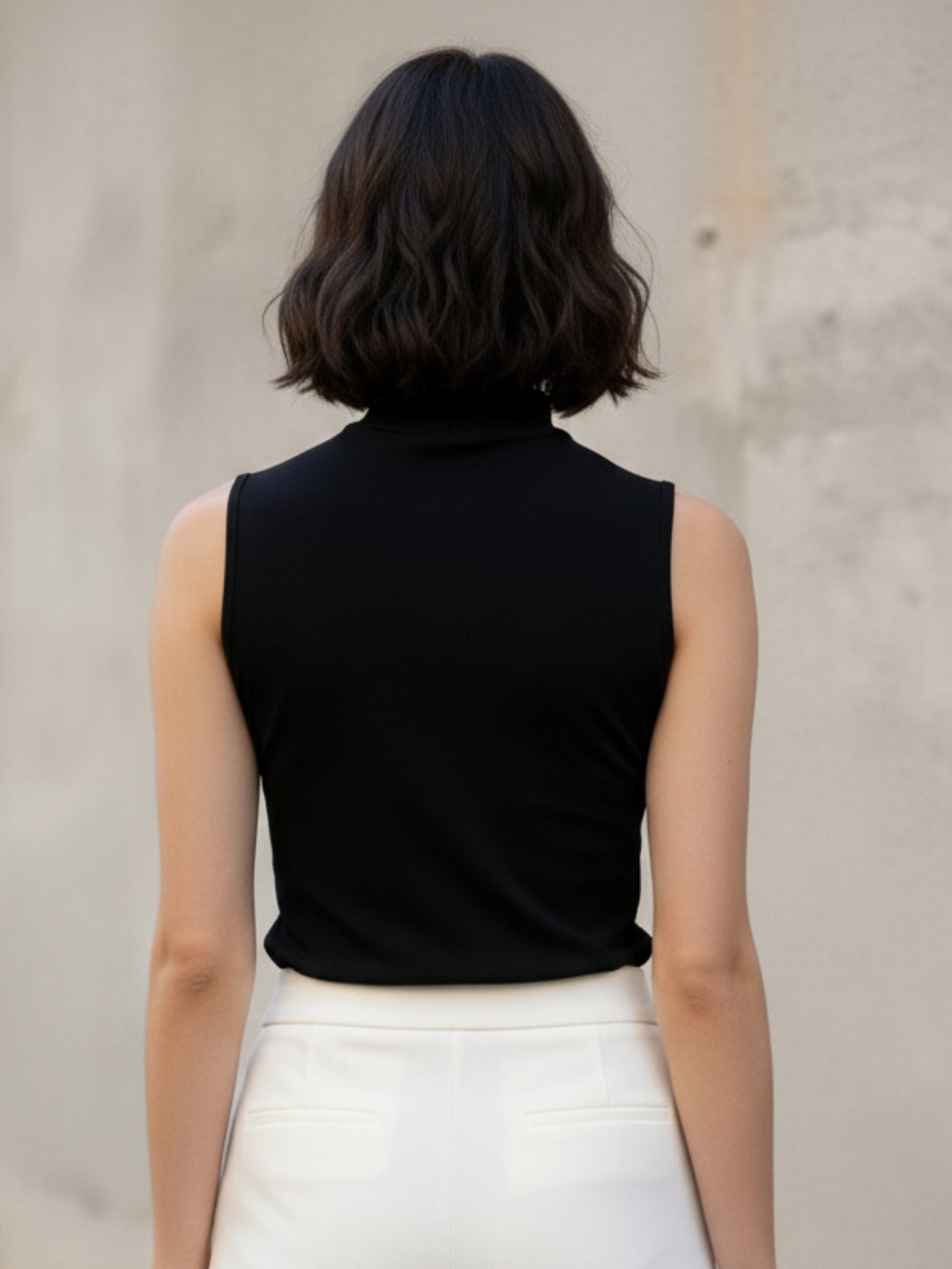 Black Sleeveless Round Neck Mesh Detail Top