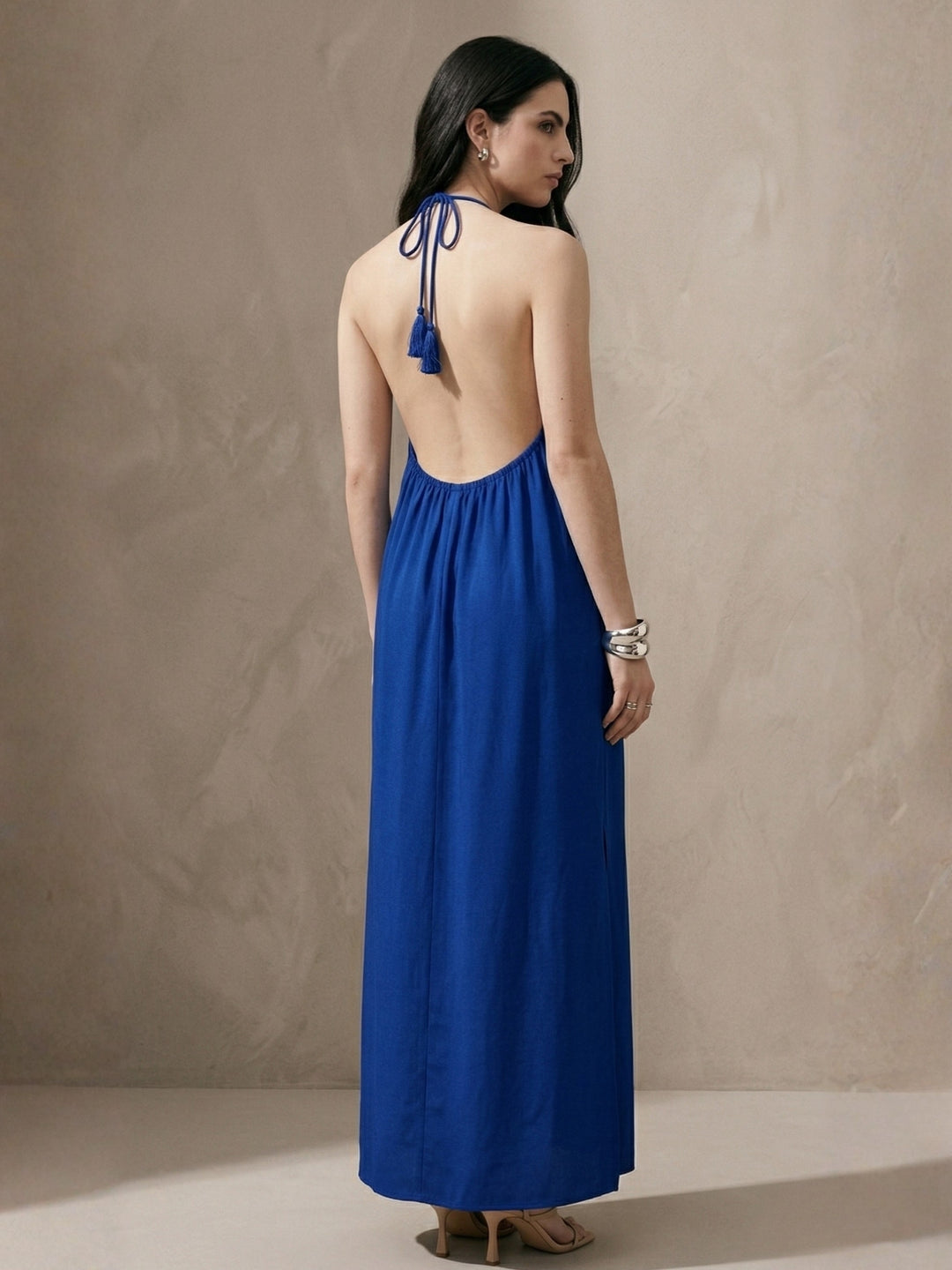 Blue Halter A-Line Solid Dress