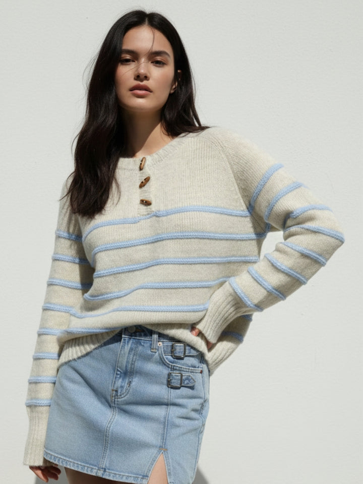 Off White Full Sleeve Striped Sweater