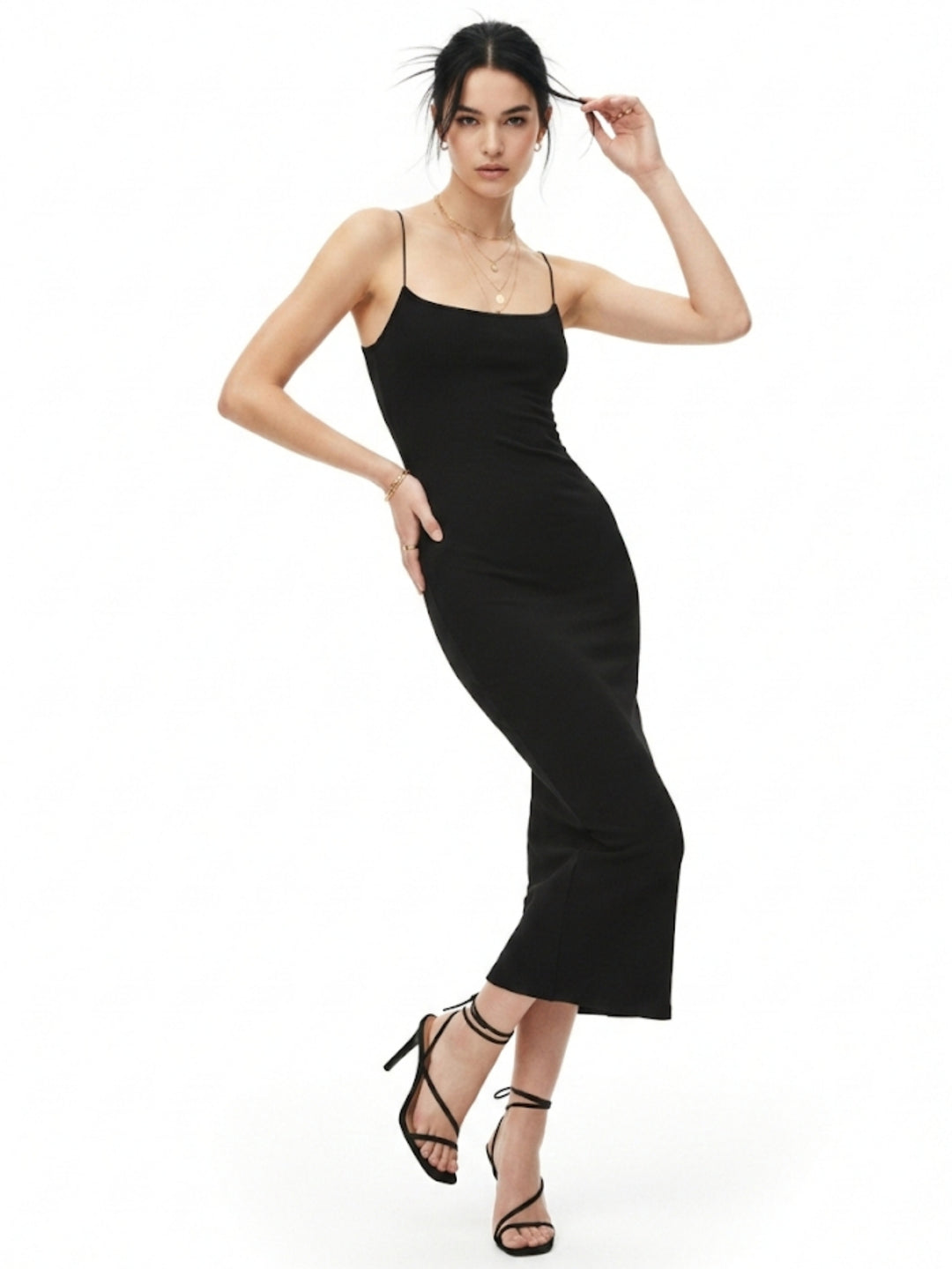 Black-Strappy Fitted Maxi Dress
