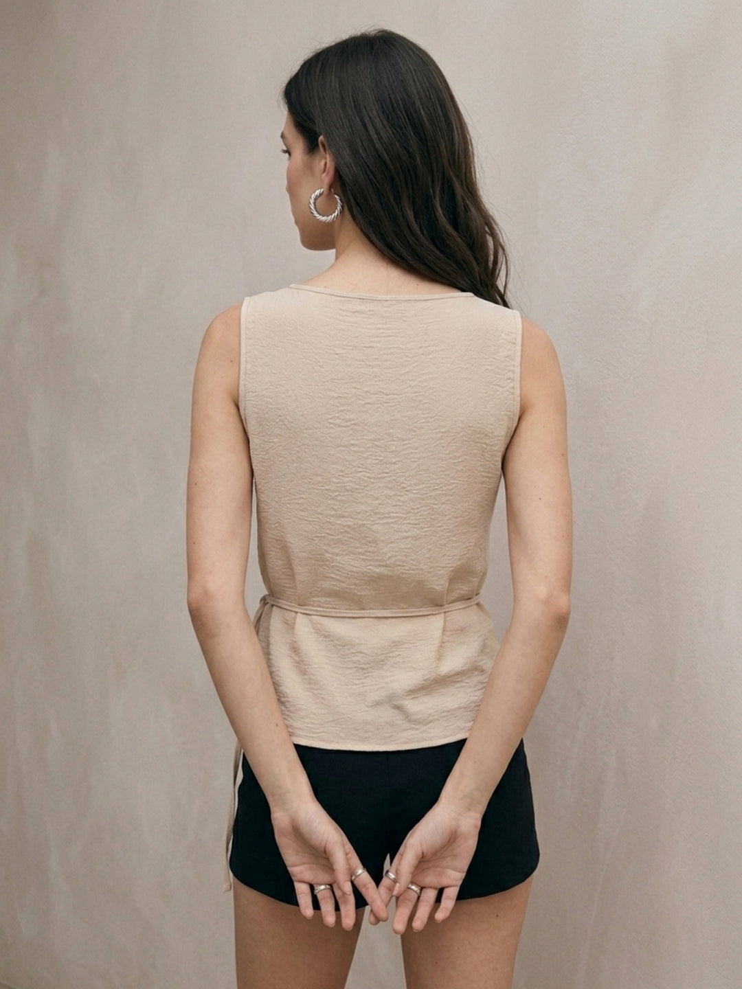Beige Cowl Neck Wrap Blouse