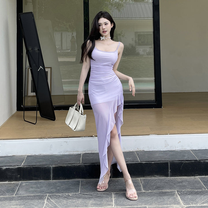 Purple Asymmetric Hem Dress