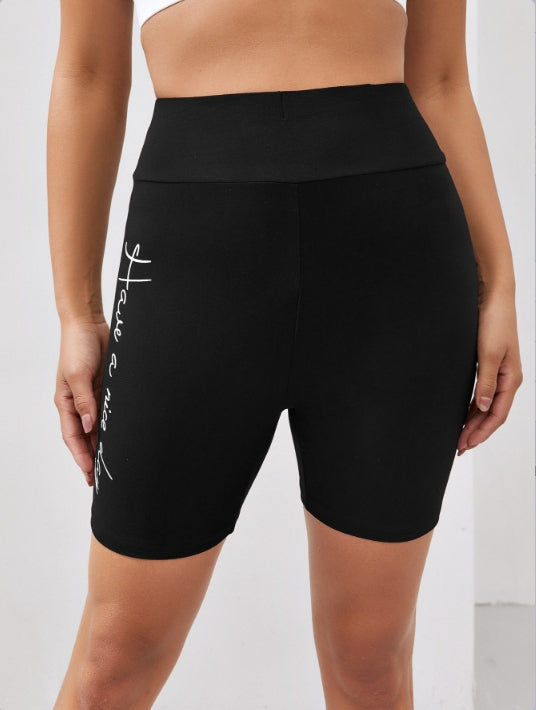 Black Side Graphic Printed Fitted Shorts