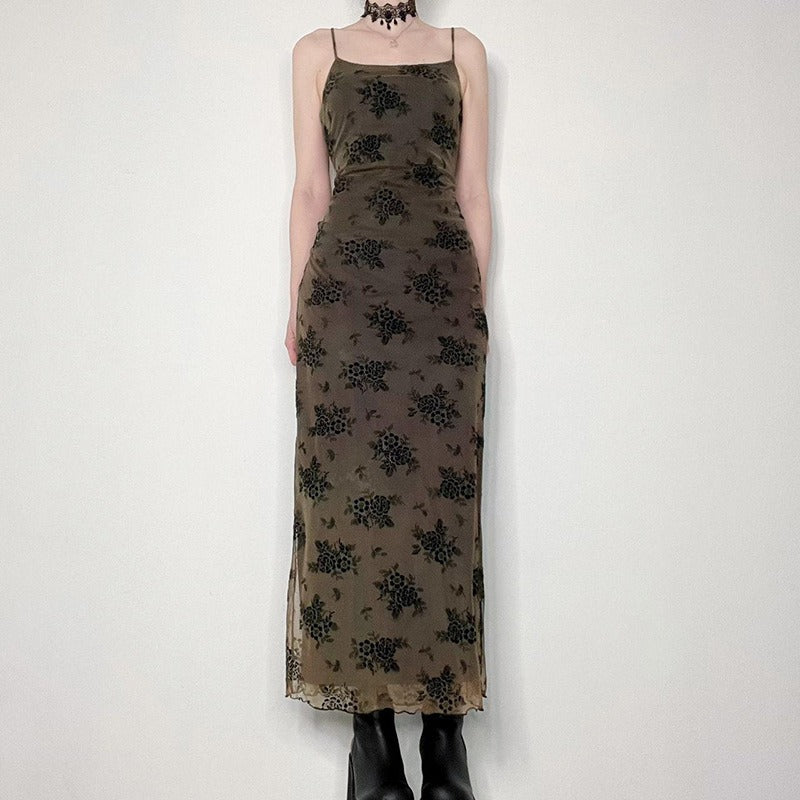 Green Printed Strappy Maxi Dress