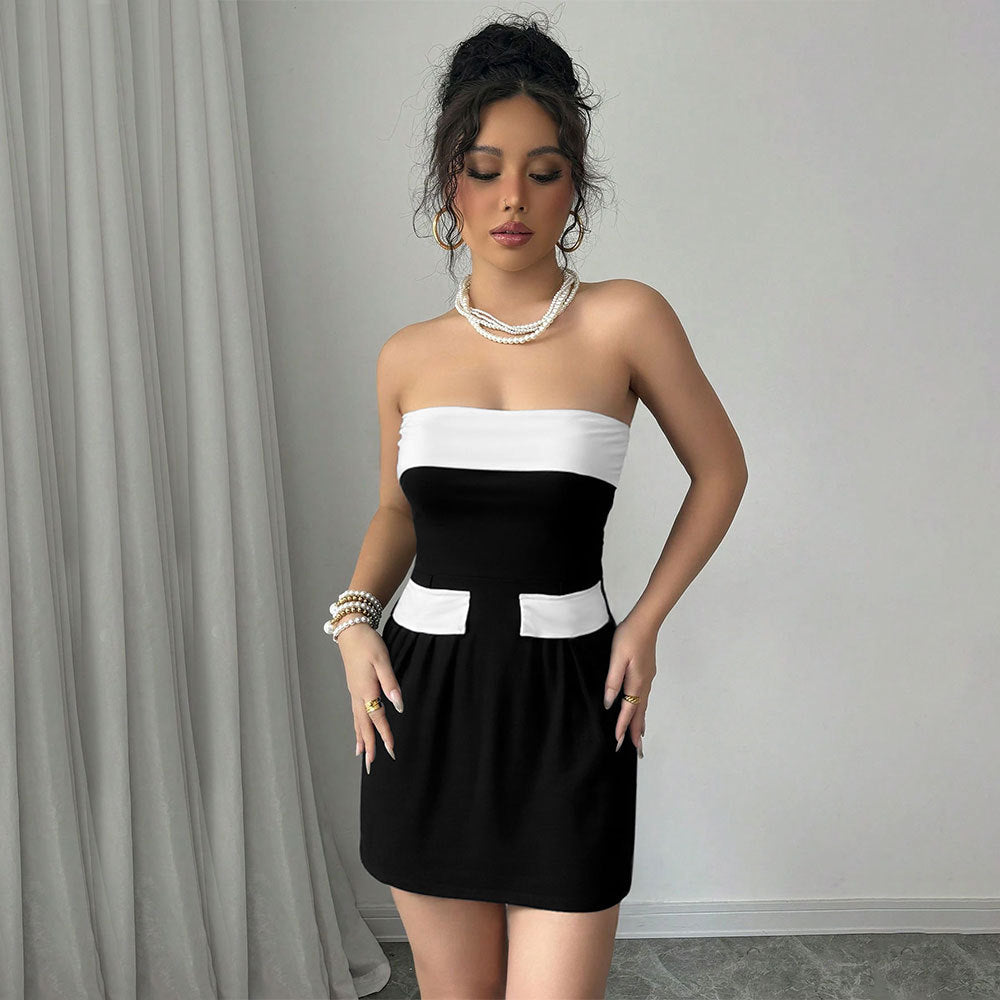 Black Off-Shoulder Contrast Colour Dress
