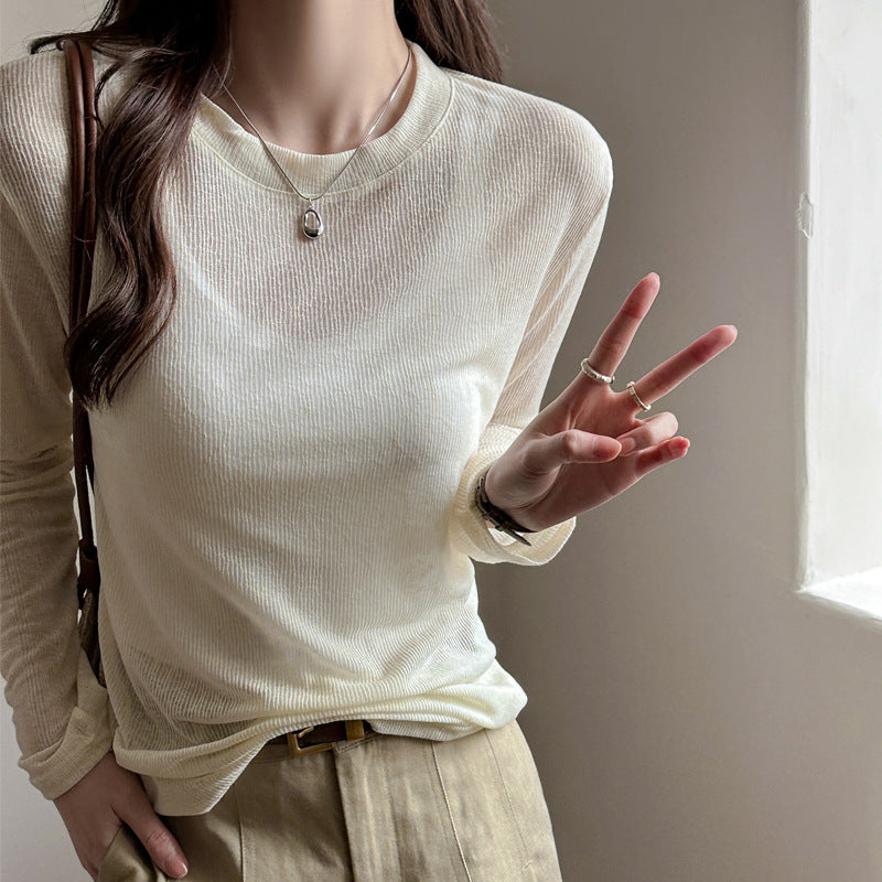 Off-White Crew Neck Full Sleeve Fine Knit Top