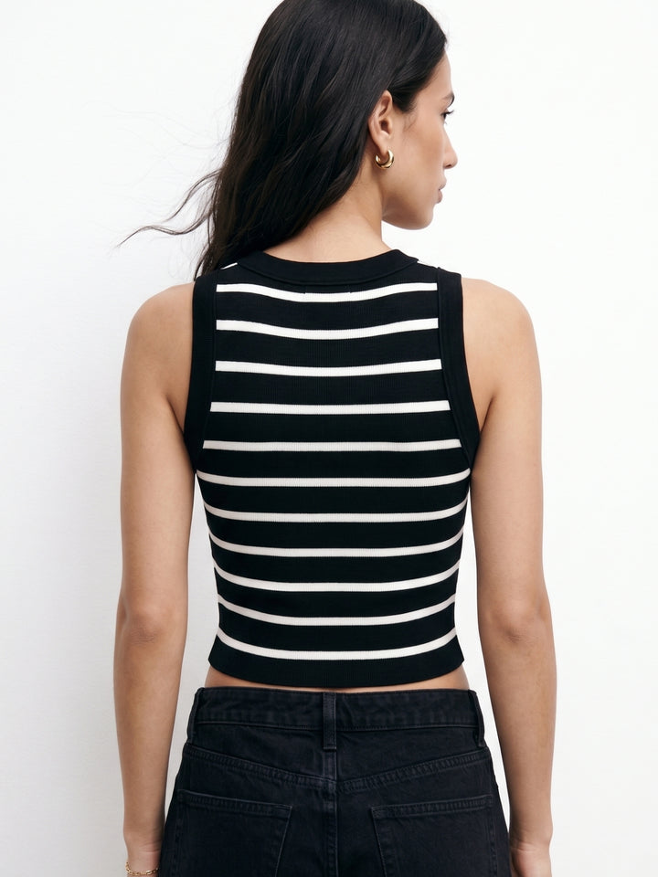 Black Sleeveless Striped Tank