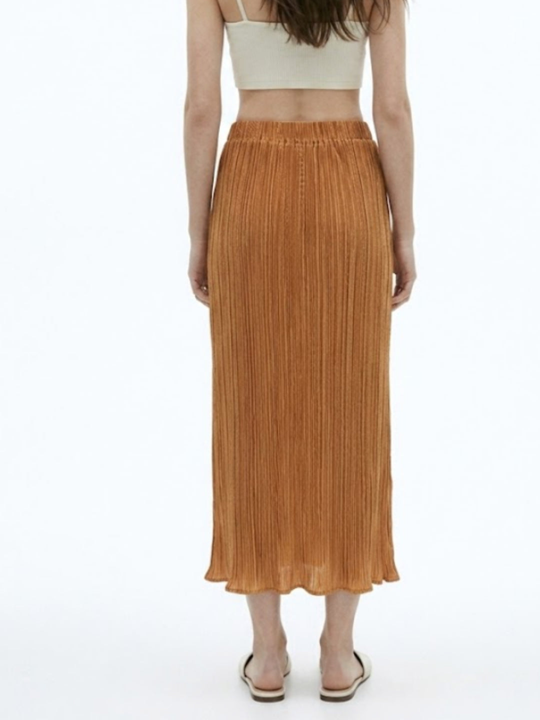 Mustard High Waist Textured Slit Skirt