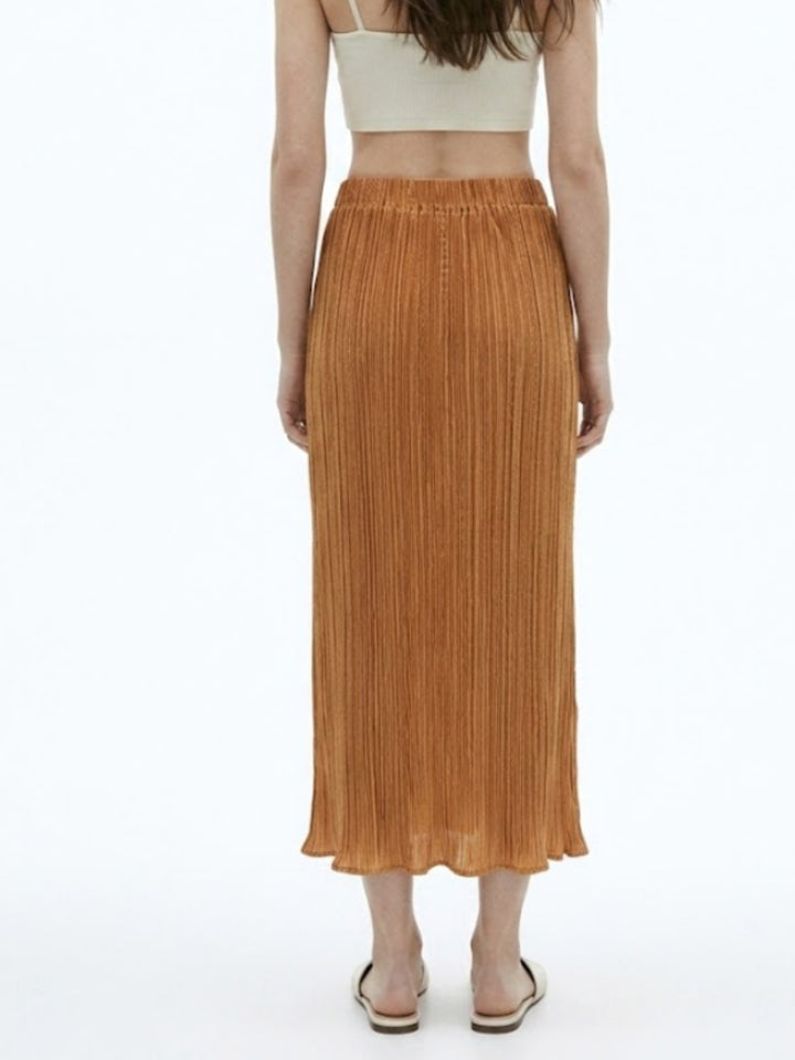 Mustard High Waist Textured Slit Skirt