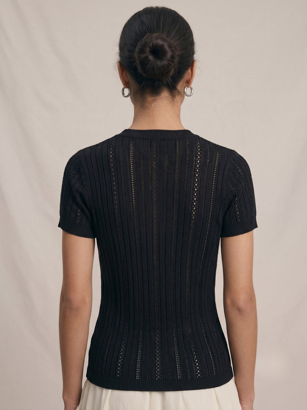 Black Textured Front Buttoned Top