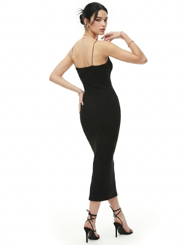 Black-Strappy Fitted Maxi Dress