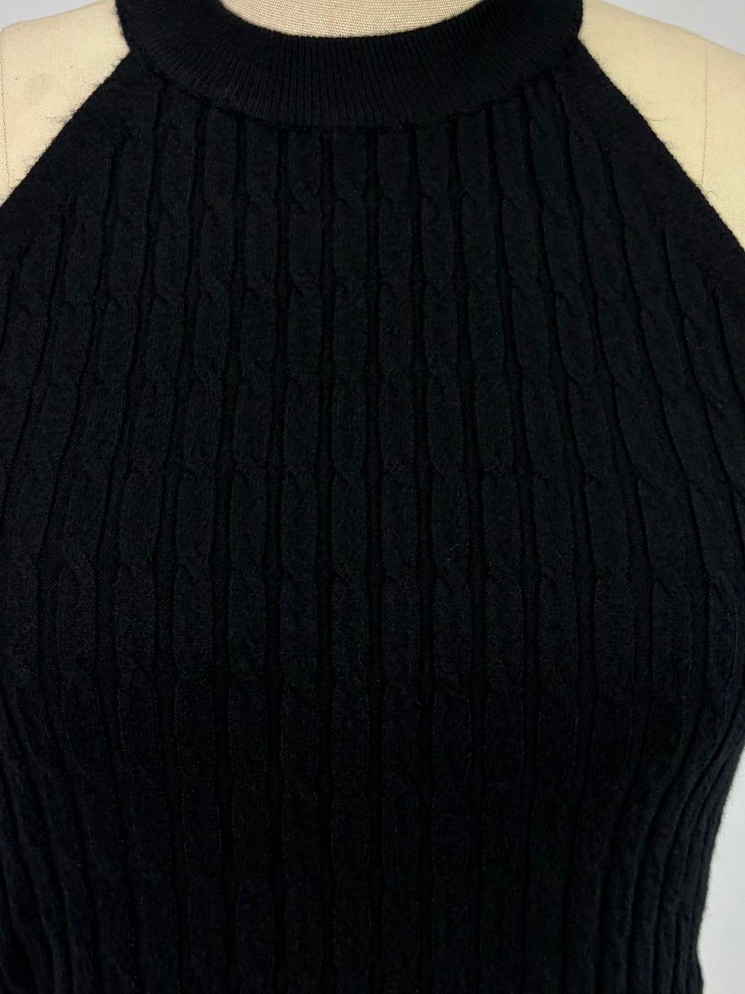 Black High Neck Cable Textured Tank