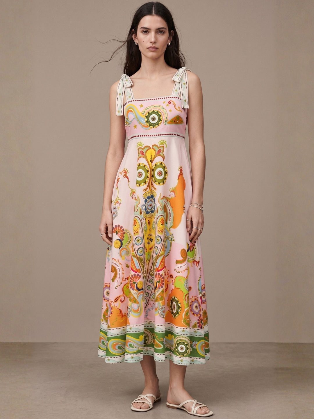 Multi Abstract Printed A-Line Dress
