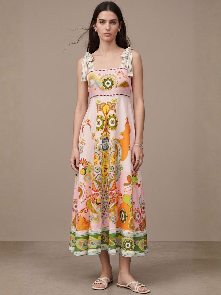 Multi Abstract Printed A-Line Dress