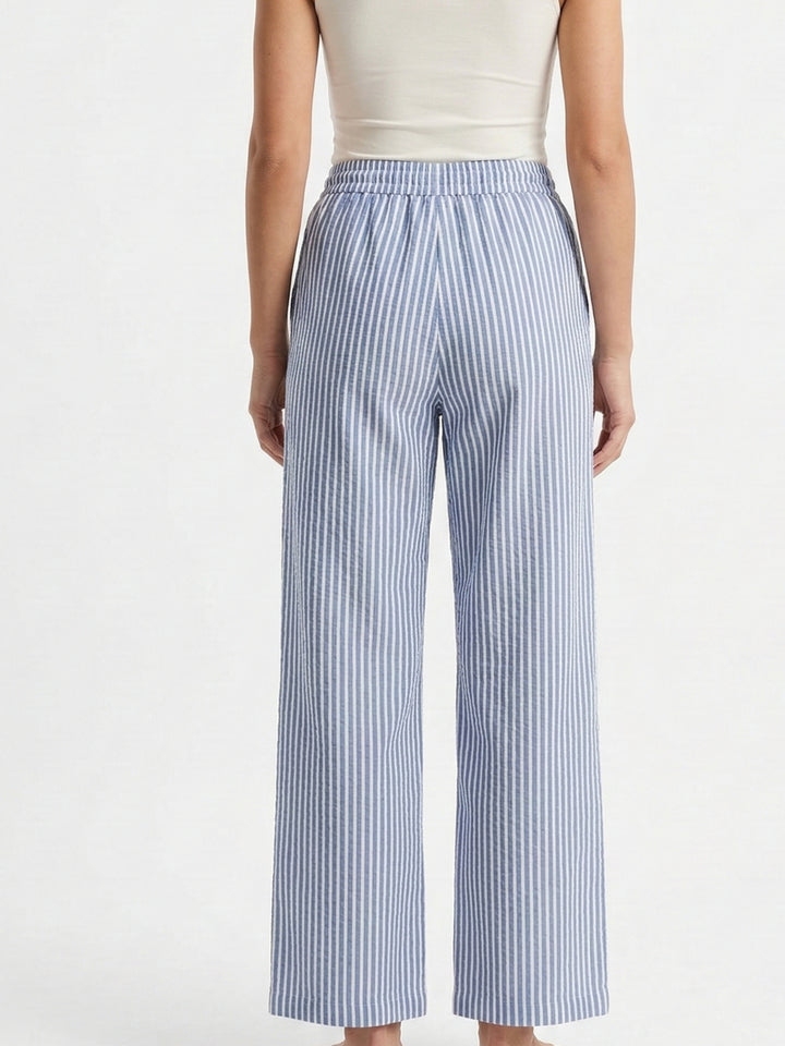Blue Striped Elasticated Waistband Trouser