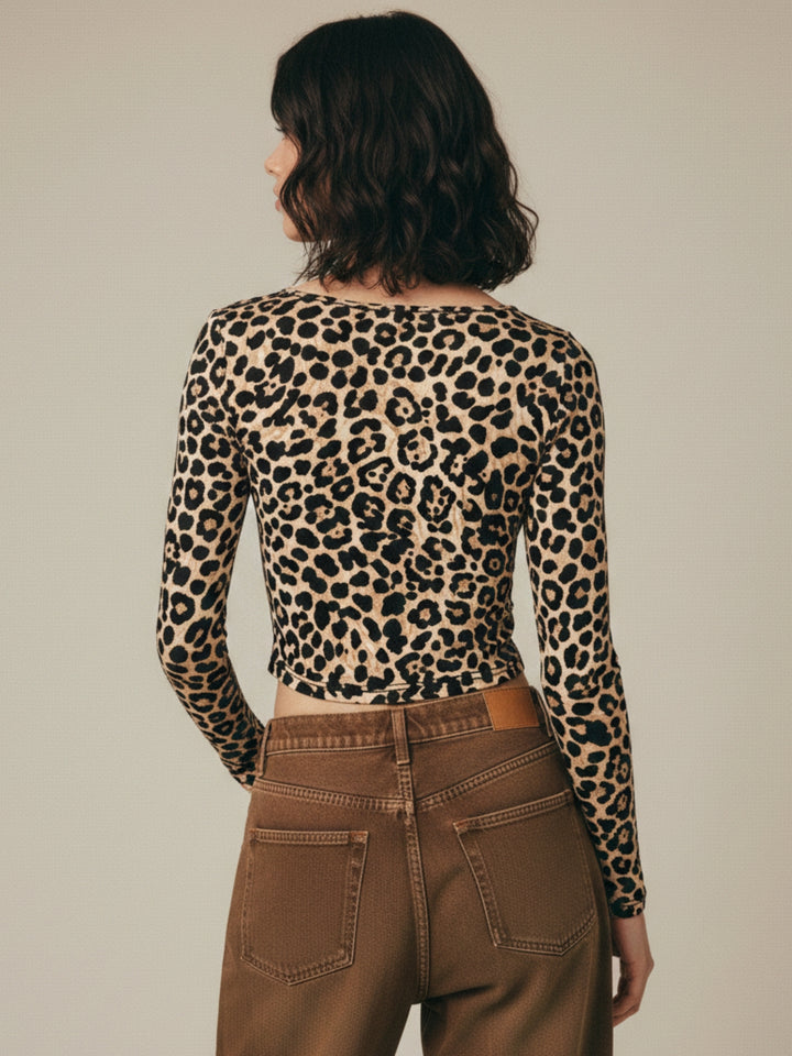 Brown Full Sleeve Square Neck Top