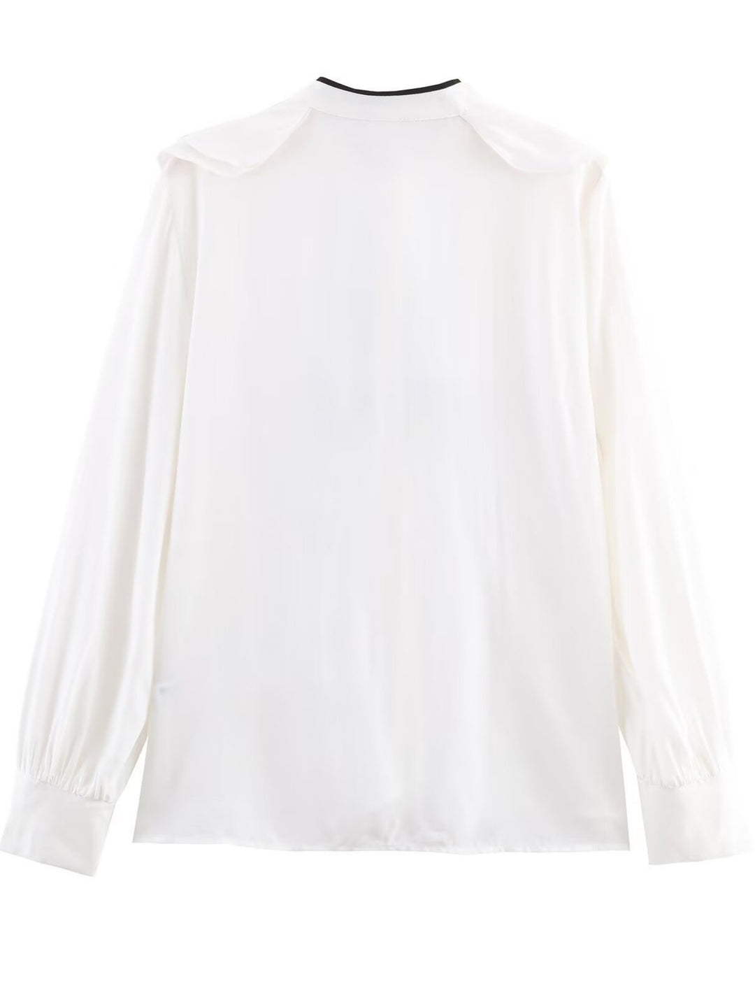 White Contrast Detailed Peter Pan Collared Shirt