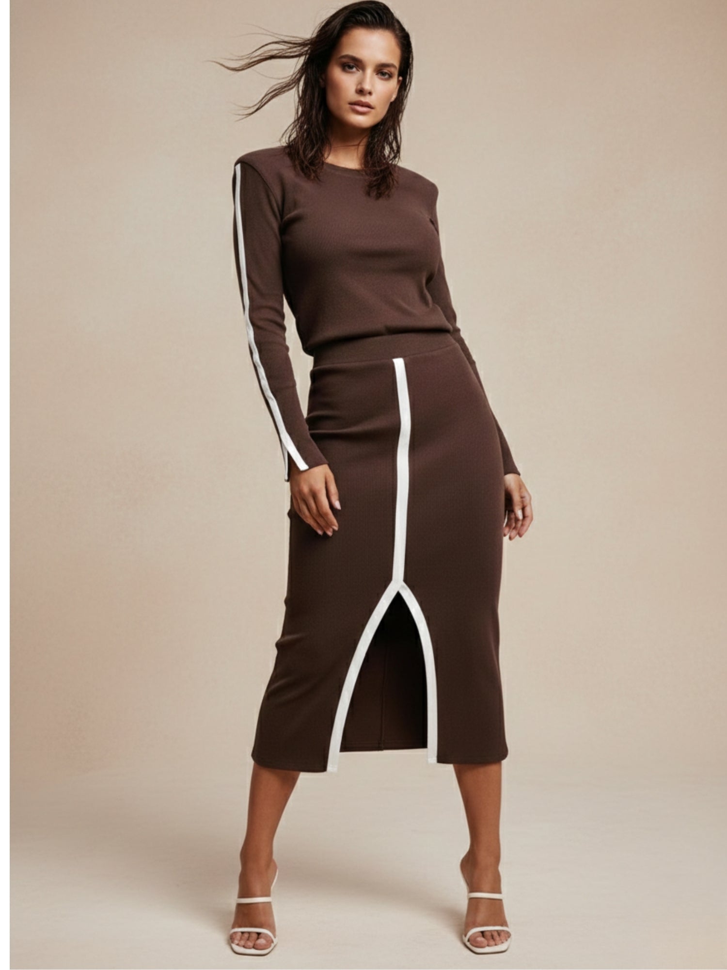 Brown Monochrome Knit Co-Ord Set