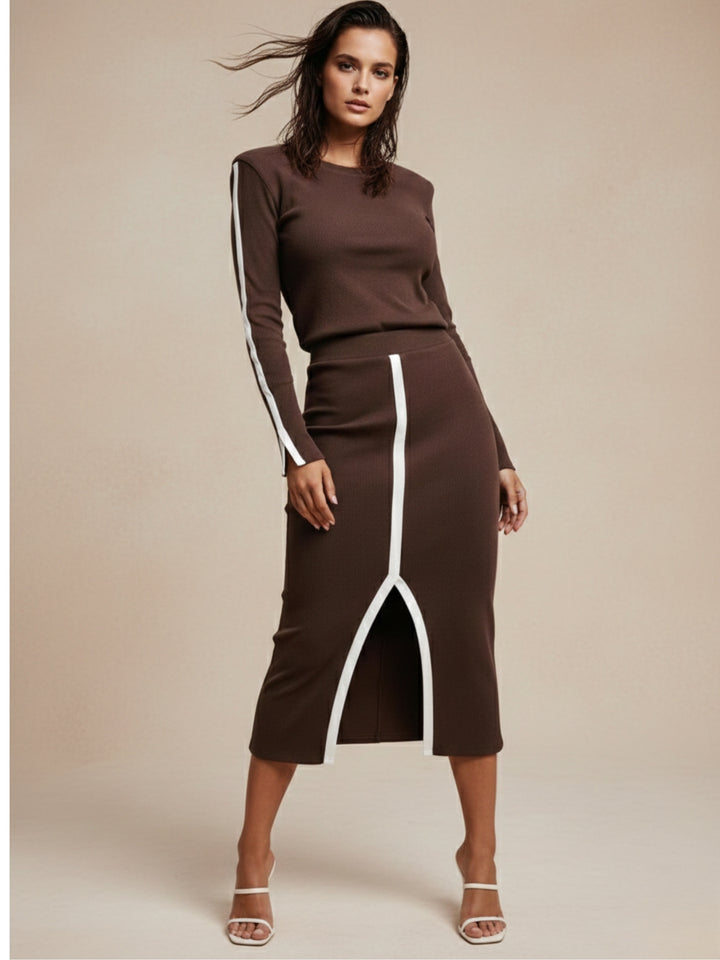 Brown Monochrome Knit Co-Ord Set