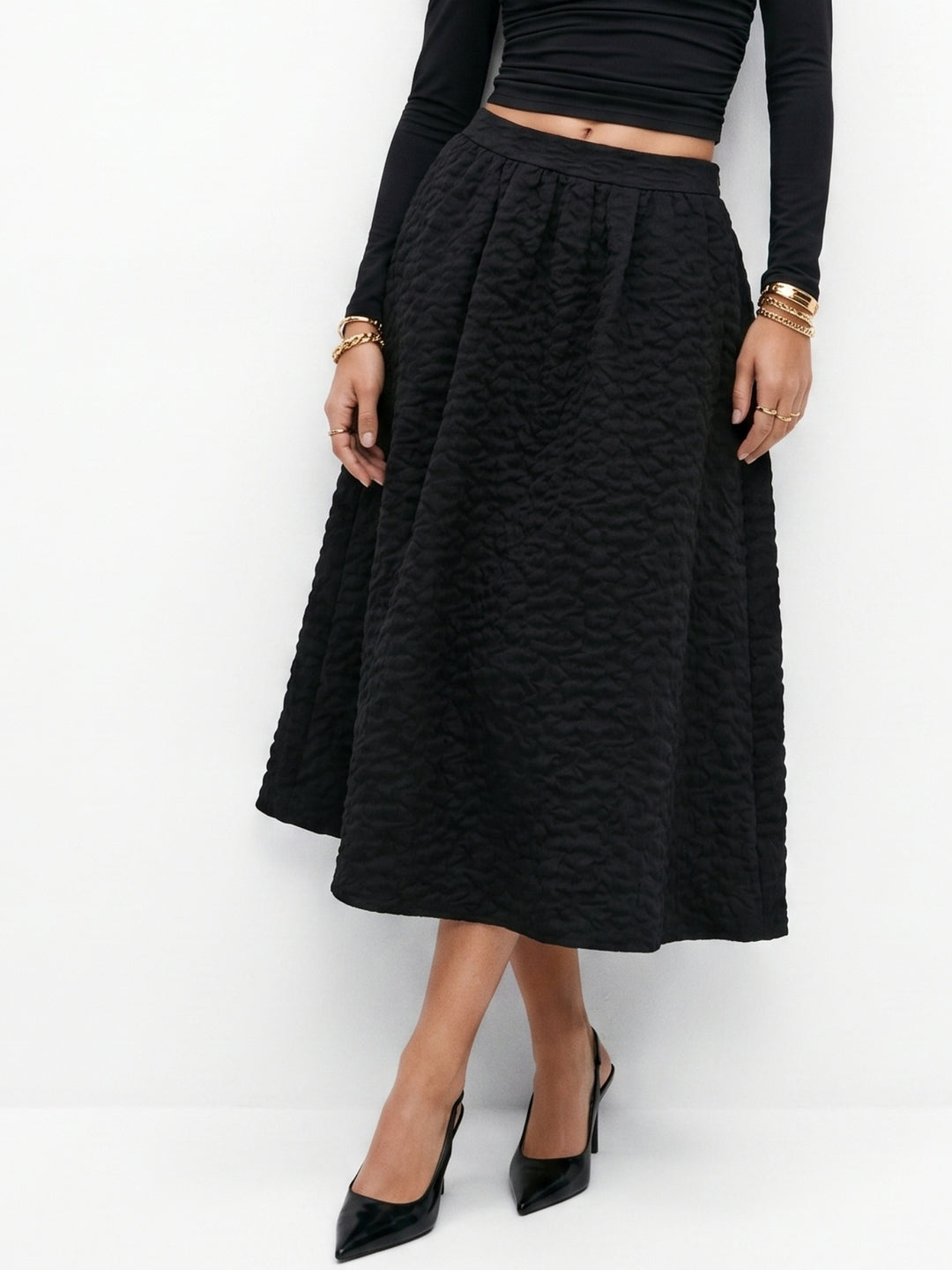 Black Low Waist Flared Skirt