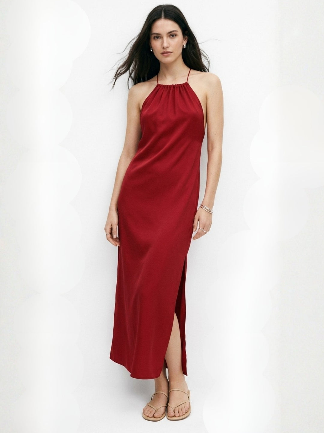 Red Halter A-Line Solid Dress