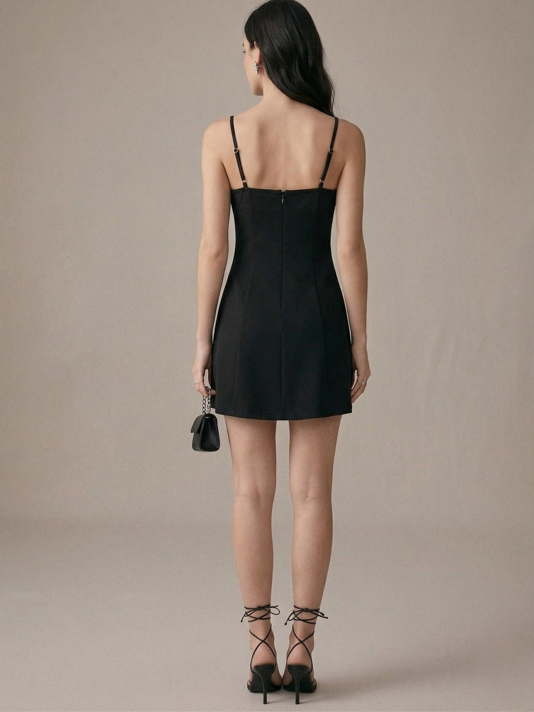 Black Spaghetti Strap Bow Detail Dress