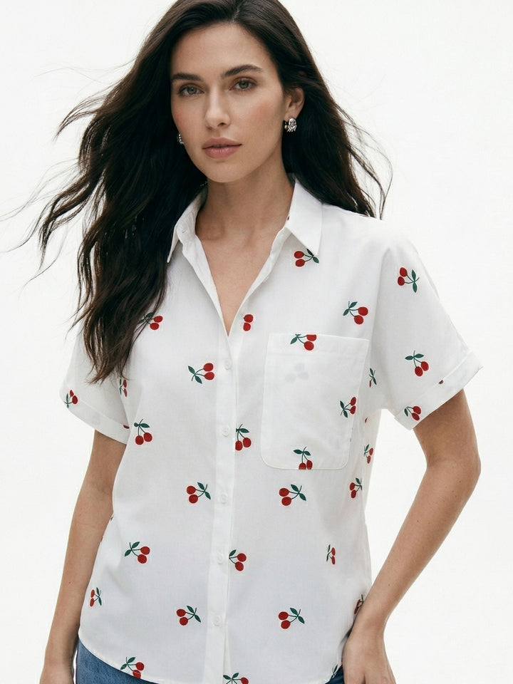 White Cherry Printed Relaxed Shirt