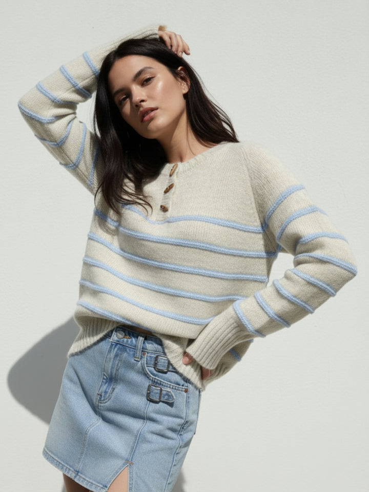 Off White Full Sleeve Striped Sweater