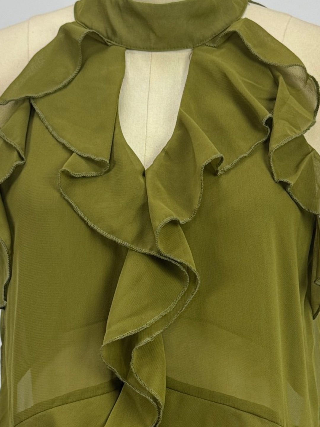 Olive Halter Neck With Ruffles Top