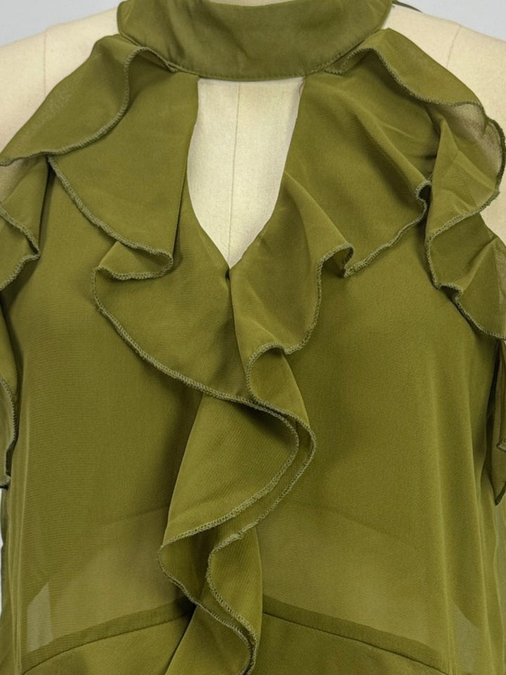 Olive Halter Neck With Ruffles Top