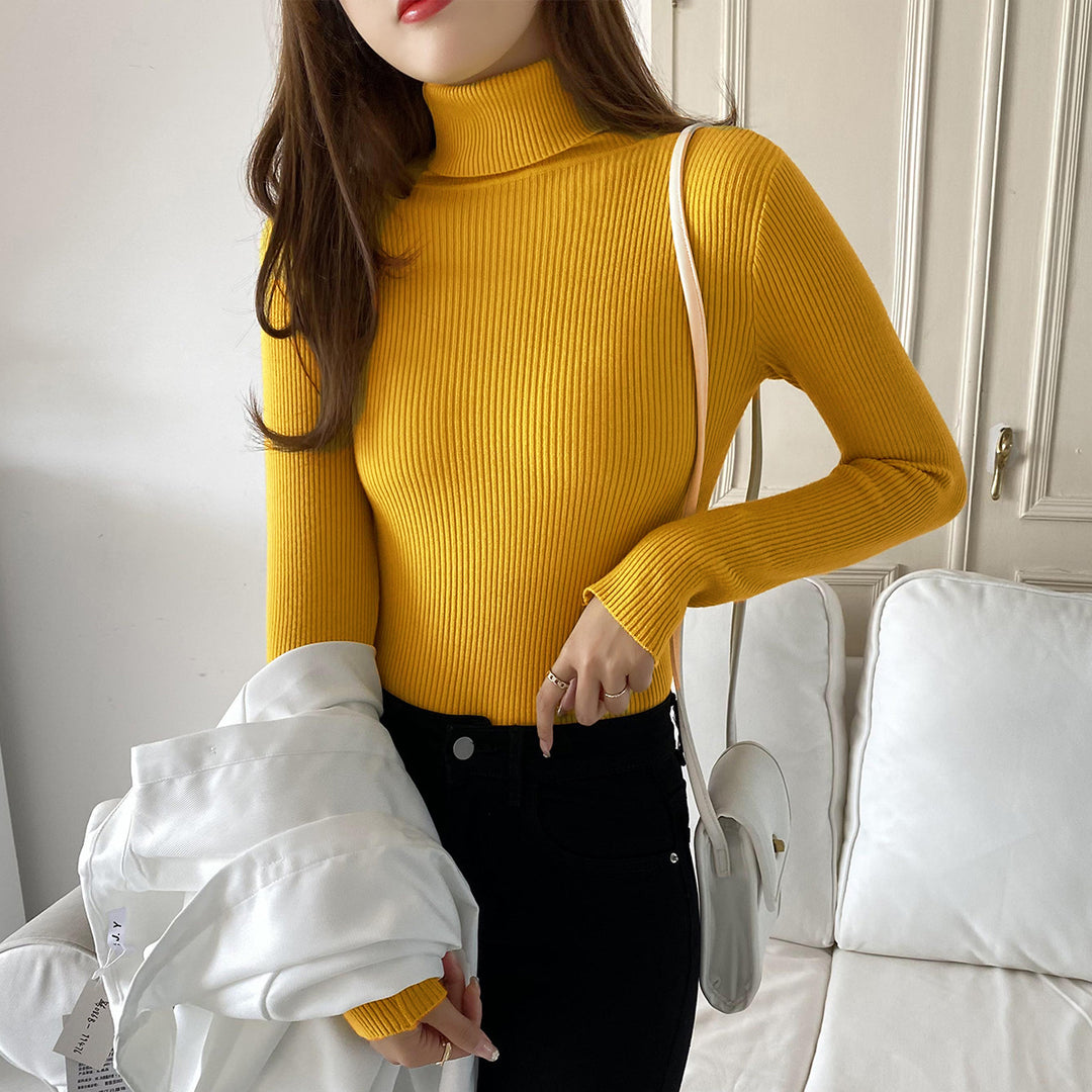Yellow Turtle Neck Knit Top